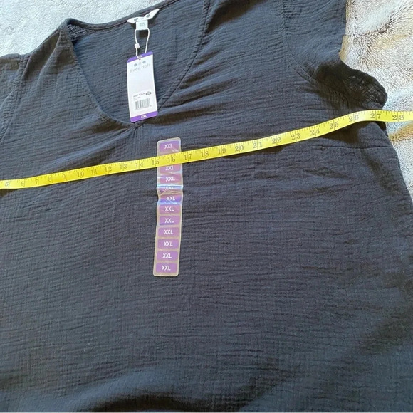 Three Dots Double Gauze Short Sleeve Top Black Size XXL - Picture 8 of 9